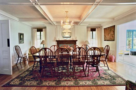 South Orleans Cape Cod vacation rental - Elegant water view Dining Room with Fireplace