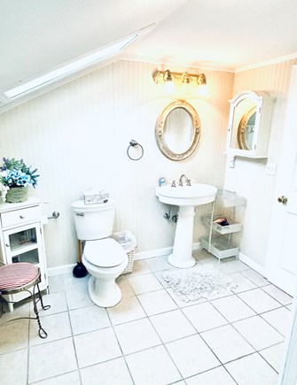 East Falmouth in the historic  Cape Cod vacation rental - Large open bathroom with stand up shower and door to the pool!