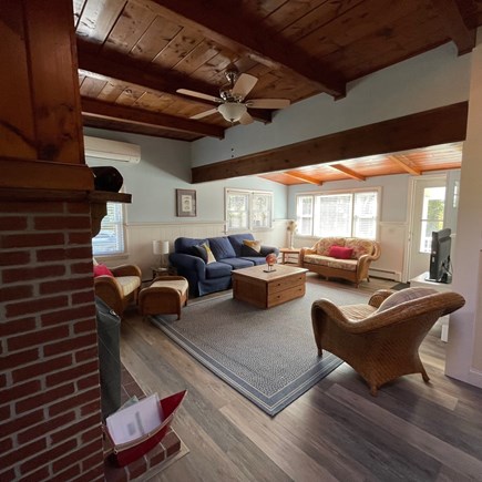 Wellfleet Cape Cod vacation rental - Main living room with restored Wooden  Vaulted Ceilings