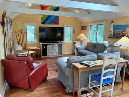 Brewster, The Highlands Cape Cod vacation rental - Large flat screen TV with sound bar in family room.