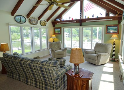Falmouth Cape Cod vacation rental - Family room with cathedral ceiling – water views