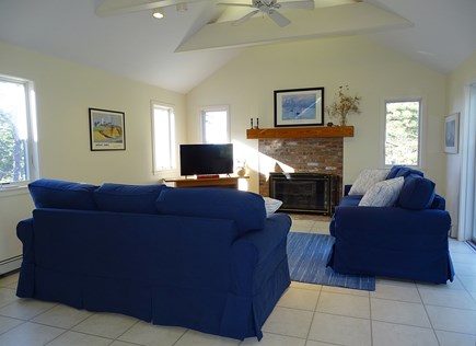 Wellfleet, Indian Neck Cape Cod vacation rental - Living room offers TV, slider to deck