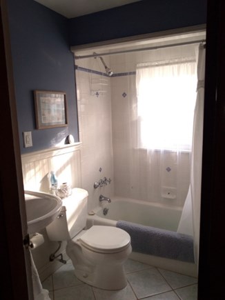 Falmouth Cape Cod vacation rental - Bathroom with bathtub, shower, & grab rail