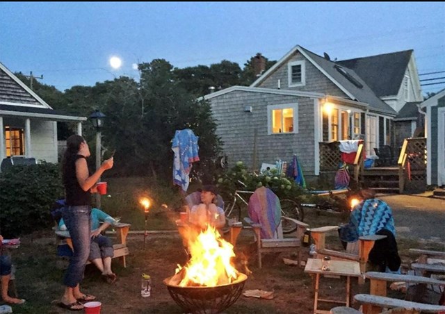 Main house with adjoining cottage and fire pit