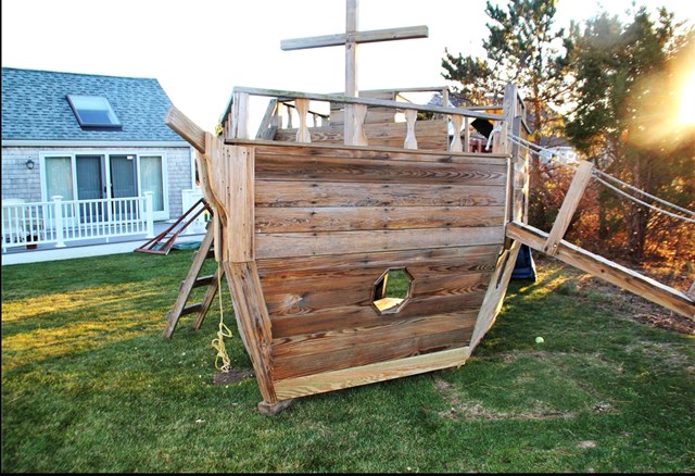 Private beach with climbing structure in the yard for the kids