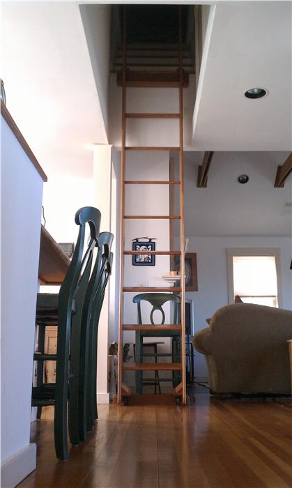 The pull-down stairs leading to the Widow's Walk. Amazing views of Nantucket Sound.