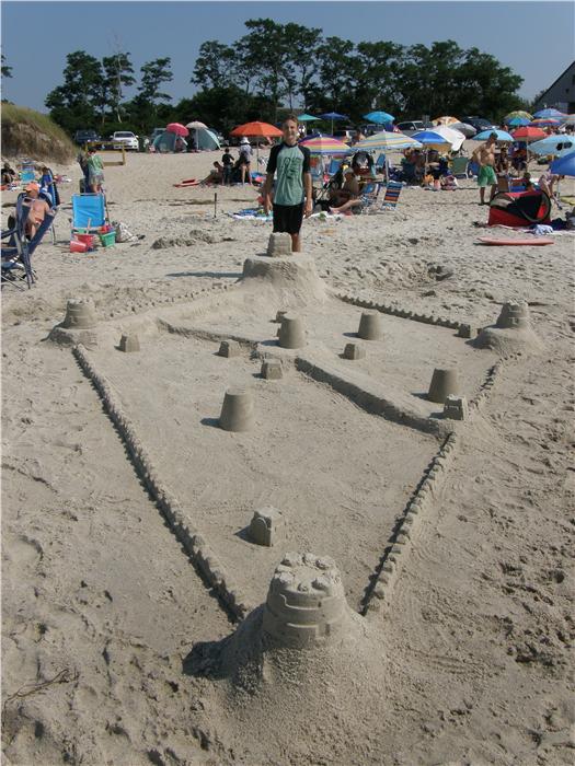 Sand castle creation. Skaket Beach, Orleans