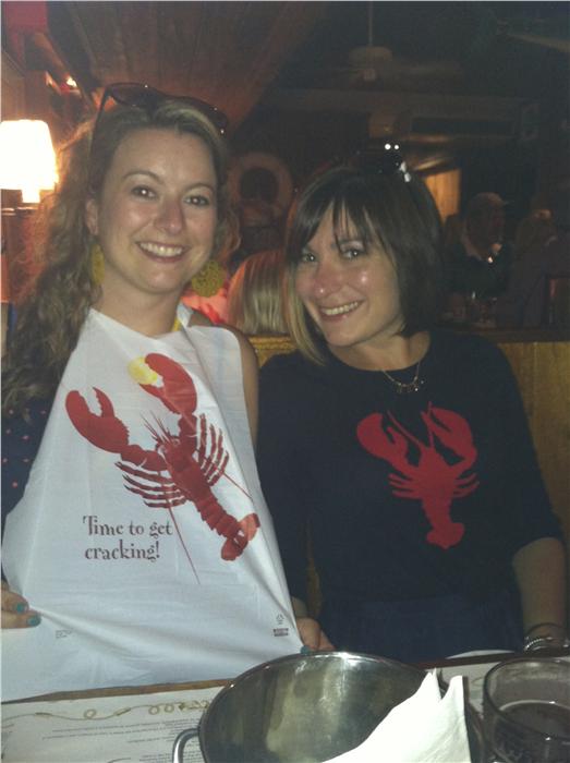 My daughter Nicole and her friend Maria eating Lobstah!