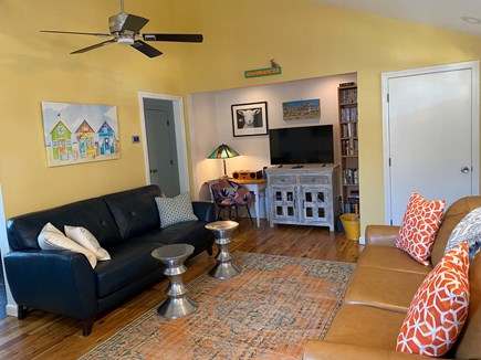 Edgartown Martha's Vineyard vacation rental - Living room with 2 sofas, flatscreen, desk, books, DVDs, games.