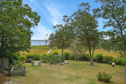 Edgartown Martha's Vineyard vacation rental - Balcony view of the boardwalk to our private island and dock