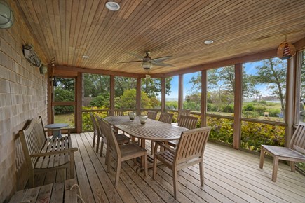 Edgartown Martha's Vineyard vacation rental - Large Screen Porch with teak furniture and door to outside shower