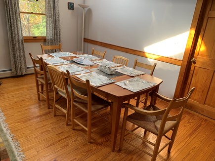 Chilmark Martha's Vineyard vacation rental - Dining table, 1 of 2 leaves in place, seats 
10-12 with 2 leaves