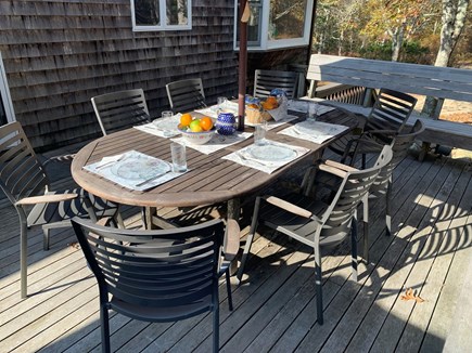 Chilmark Martha's Vineyard vacation rental - Dining Table on rear deck seating 8
