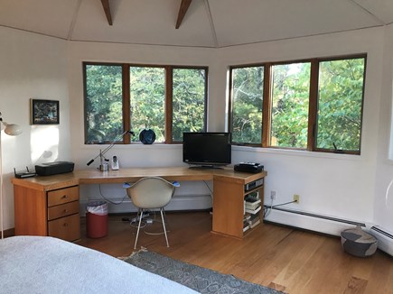 West Tisbury Martha's Vineyard vacation rental - Skylit master bedroom w/ desk and wraparound treetop views