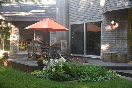 West Tisbury Martha's Vineyard vacation rental - Front deck, perfect for sunny outdoor breakfast!