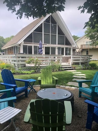 Oak Bluffs Martha's Vineyard vacation rental - Fire pit and sunny deck with dining area, grill, and sectional.