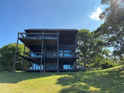 Chilmark Martha's Vineyard vacation rental - Looking at house from the ocean side, decks on all 3 floors.