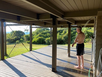 Chilmark Martha's Vineyard vacation rental - Outdoor shower open to lawn and ocean view.