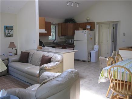 Chappaquiddick Martha's Vineyard vacation rental - Living room/dining area (bath/master entry to right of fridge)
