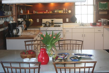 Chilmark Martha's Vineyard vacation rental - Kitchen with dining-table for 8, gas stove, dishwasher etc