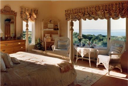 Aquinnah Martha's Vineyard vacation rental - Primary Bedroom with queen bed, water views and en suite bathroom