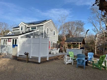 Edgartown Martha's Vineyard vacation rental - Large outdoor shower, hot/cold water, seating and gas firepit