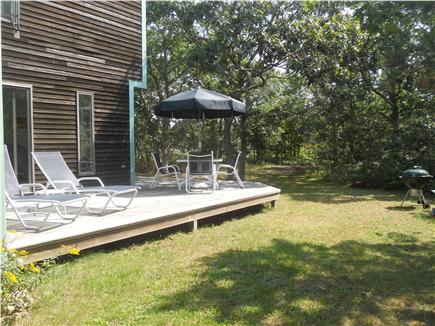 West Tisbury Martha's Vineyard vacation rental - The back deck is sunny and surrounded by the oak forest