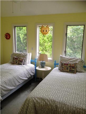 West Tisbury Martha's Vineyard vacation rental - Guest room with two single beds and views of the trees