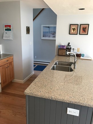 West Tisbury Martha's Vineyard vacation rental - A new kitchen features Silestone countertops and hardwood floors