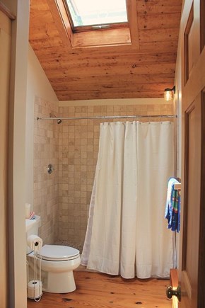 Chilmark Martha's Vineyard vacation rental - Cathedral-ceiling Master Bath w/skylight and linen/towel storage