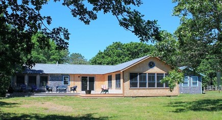 Chilmark Martha's Vineyard vacation rental - Looking back at the house,1/3 of the way to the Great Pond shore!