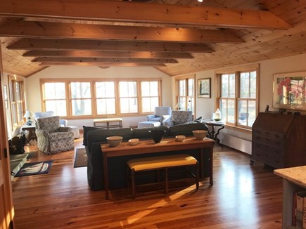 Chilmark Martha's Vineyard vacation rental - Waterview LR w/ raised-beam ceiling and two sitting areas.