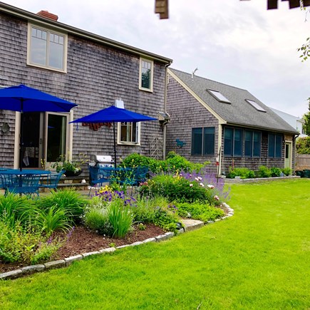 Katama-Edgartown, Edgartown- 1 mile to town  Martha's Vineyard vacation rental - Sunny Patio that opens to a big yard for games and fun.