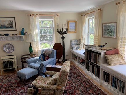 In town Edgartown village Martha's Vineyard vacation rental - Living room with window seats