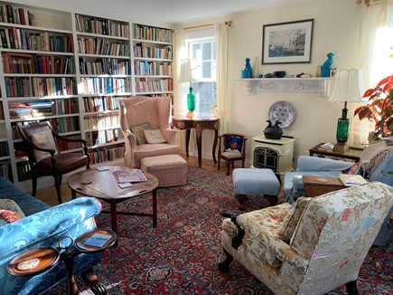 In town Edgartown village Martha's Vineyard vacation rental - Living room with sofa to left