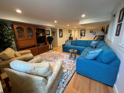 Oak Bluffs, Lagoon Pond Salt-Waterfront Martha's Vineyard vacation rental - Lower level living area with King sized bed beyond