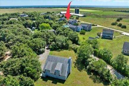 Katama-Edgartown, Katama Martha's Vineyard vacation rental - The red arrow shows the home and pool.