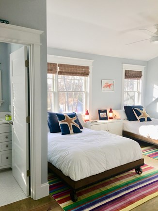 Downtown Vineyard Haven Martha's Vineyard vacation rental - Vibrant bedroom #3 with 2 Full beds and Ensuite Bath