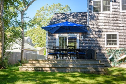 Edgartown/Katama/close to town Martha's Vineyard vacation rental - Back deck with outdoor table, seating for 8.