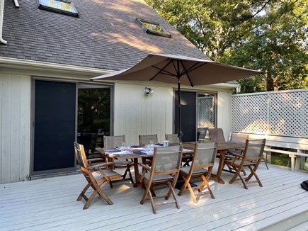 Oak Bluffs Martha's Vineyard vacation rental - Outside Deck Dining Table for 8 & Bench Seating