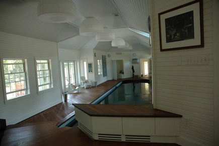 Chappaquiddick, Edgartown Martha's Vineyard vacation rental - Indoor Lap Pool Looking North, teak deck, high ceilings, well lit