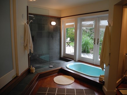 Chappaquiddick, Edgartown Martha's Vineyard vacation rental - Master Bath Indoor/outdoor bath, shower, doors to exterior deck