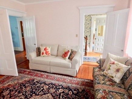 Edgartown Martha's Vineyard vacation rental - Large living room with bookshelves just inside the entryway.