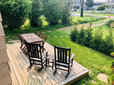 Oak Bluffs Martha's Vineyard vacation rental - Front deck on quiet street.  Arbor vitae plantings for privacy.