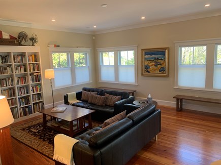 Vineyard Haven, In the heart of the Village of Martha's Vineyard vacation rental - Living Room leads out to the Back Deck and Lawn