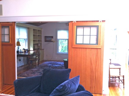 West Tisbury Martha's Vineyard vacation rental - View into library (which has sofa bed) and sliding doors