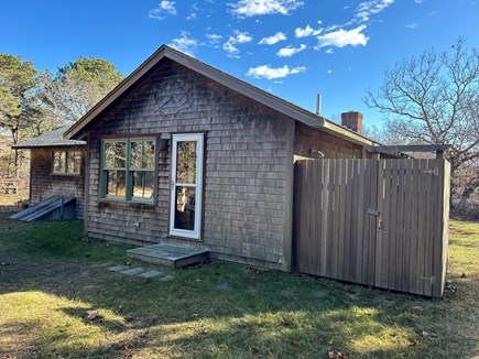 Chilmark, Tisbury Great Pond Martha's Vineyard vacation rental - Rear of house:  bunk room door and outdoor shower