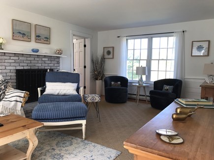 Edgartown Martha's Vineyard vacation rental - Rear of living room showing full fireplace.