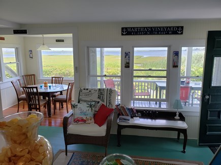 Edgartown, Sengekontacket Pond Waterfront Martha's Vineyard vacation rental - Sitting area looking out to porch