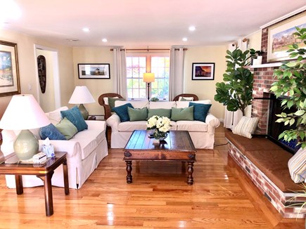 Oak Bluffs Martha's Vineyard vacation rental - Sunny Living Room, Gas Fireplace, Flat Screen TV, Opens to Deck